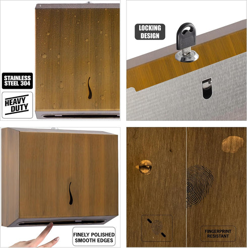 Vellora Commercial 290 380 Paper Towel Dispenser - Anti-Fingerprint Coating, Enhanced Quality Stainless Steel