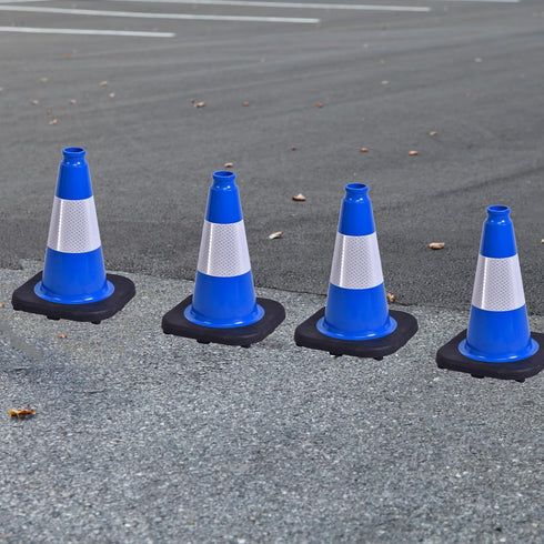 4 Pack 12 Inch (4, 12 Inch) Blue PVC Traffic Cones Black Base, Sport Training Cones for Soccer Drills, Outdoor Play