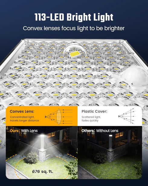 SUPERDANNY Solar Motion Sensor Outdoor Flood Lights, 113 Bright LEDs with 16ft Cable, IP65 Waterproof Security Light