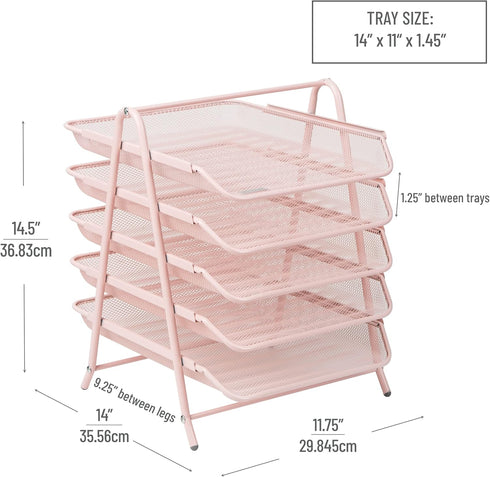 Mind Reader 5-Tier Paper Tray, Desktop Organizer for File Storage, Metal Mesh, Pink