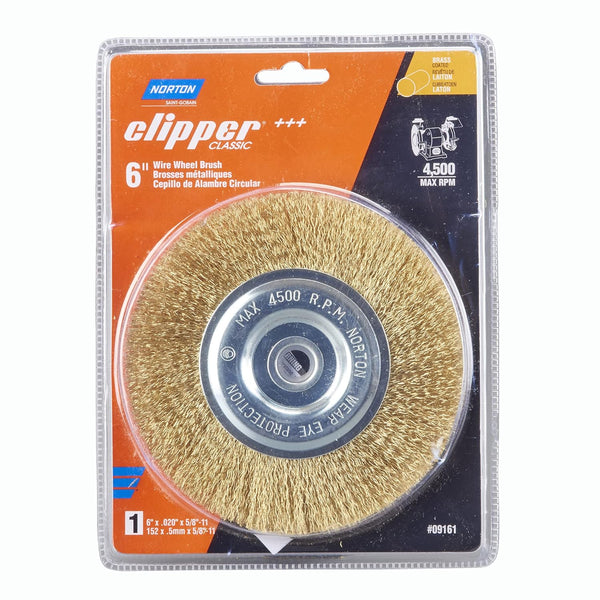 Norton Wire Brush, Clipper 6" Wire Wheel for Angle Grinder, Coated Brass Brush for Cleaning, Crimped Wire Metal Brush, Pack of 1