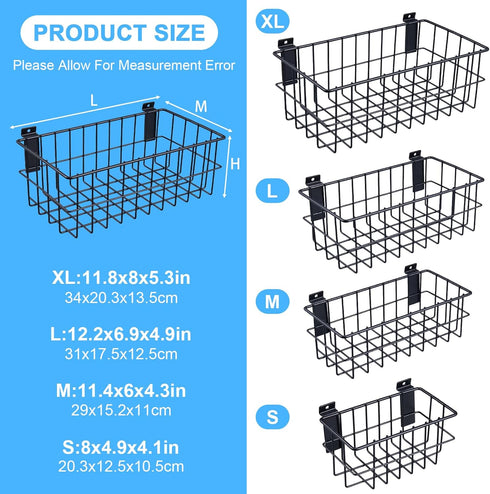 4Pcs Large Slatwall Baskets Set, Ventilated Metal Pegboard Baskets for Hanging Storage Display on Garage Slatwall