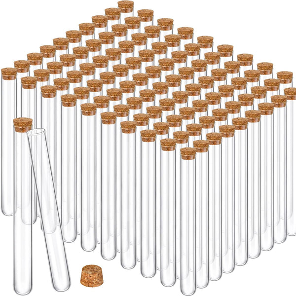 Thyle 100PCS Glass Test Tubes with Cork, Clear Stoppers, Round Bottom for Lab Test, Candy Storage, Party Favors