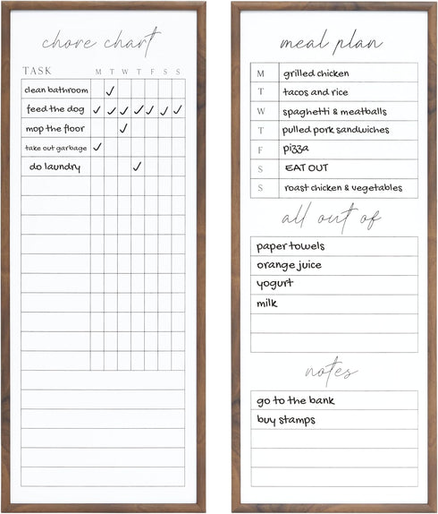 Sheffield Home Set of Two Family Planner Dry Erase Boards, 9 x 21 Inch, Chore Chart, Shopping List, Weekly Meal Planner