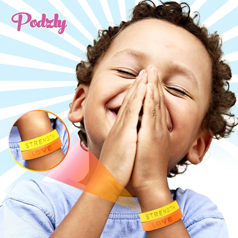 Podzly 48 Motivational Wristbands, Positive Message Rubber Bracelets for Kids, Bulk Silicone Bracelets with