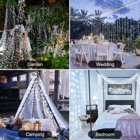 SFNDOU 2 Pack 8 66ft 200 Battery Operated String Lights Outdoor Indoor, Modes with Remote Timer Waterproof LED Twinkle