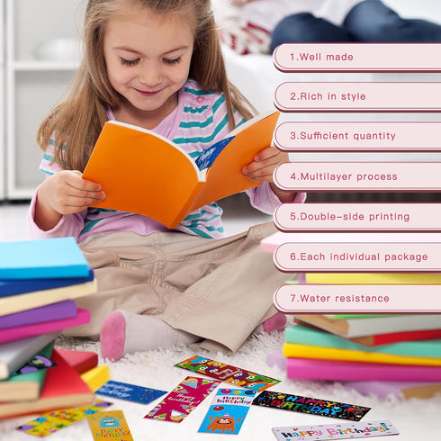 Tenare 100 Pieces Happy Birthday Bookmarks - Laminated Imaginative Colors and Patterns for Classroom Supplies