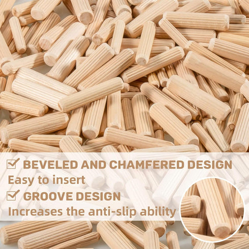 Sukh 200Pcs Wooden Dowel Pins, Fluted Wood Dowels for Furniture and Woodworking Projects