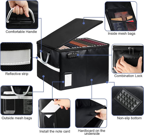 Fireproof Document File Organizer Box, Portable Storage Filing Cabinet Box with Lock for Hanging Letter/Legal Folder,
