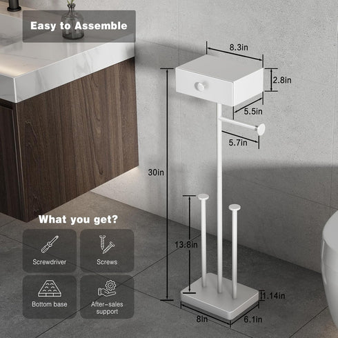 7 VOLDRA Toilet Paper Holder Stand with Shelf, Free Standing Toilet Paper Roll Holder with Wipes Storage Drawer Heavy