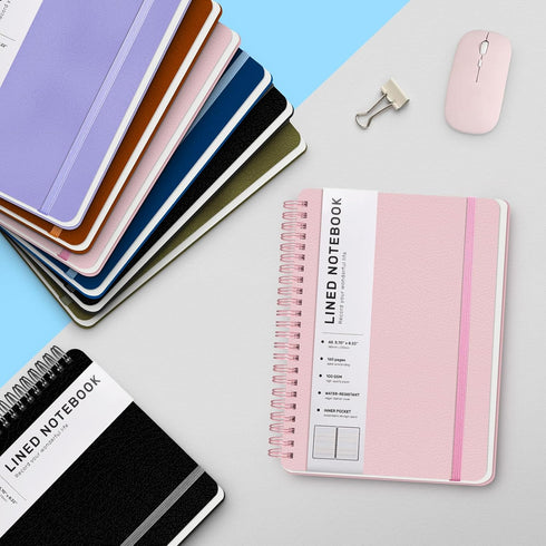 Lined Spiral Journal Notebook - A5 Hardcover Leather, 5.7''×8.2'', 100GSM Thick Paper, Spiral Bound for Women & Men