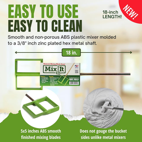 Drywall Mud Mixer for Paint, Epoxy Resin, Potting Soil, 18" Length, Non-Slip Zinc Plated Hex Shaft