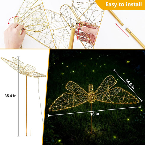 240LED, Flacchi Solar Garden Lights Outdoo Waterproofr - Butterfly Decor with Solar Powered Iron Easy to Install