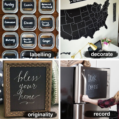 UnityStar Chalk Paper, 17.7" X 78.7" Adhesive Chalkboard Contact Paper with 1 Liquid Chalk Marker & 5 Colors Chalks