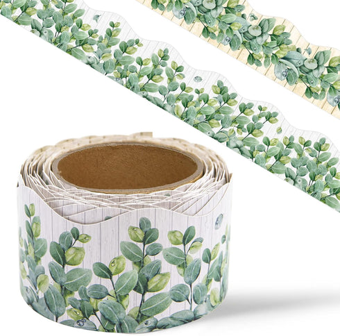 Eucalyptus Bulletin Board Border, Die-Cut Classroom Decoration, 36ft Per Roll Rustic Greenery Leaves