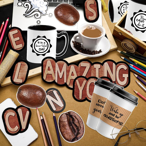 Teling 89 Pcs Industrial Cafe Bulletin Board Set, Coffeehouse Themed Classroom Decor, Bulletin Board Themed Sets for