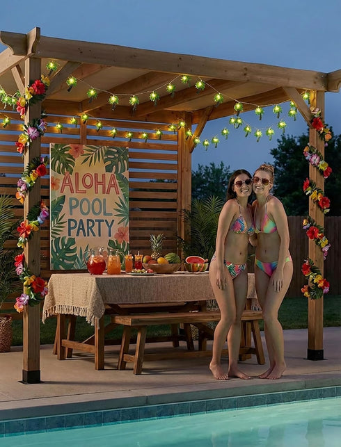 8.5Ft 10 Summer Palm Tree Lights Outdoor, Patio Lights String with LED Beach Themed Lights for Indoor Bedroom Tiki