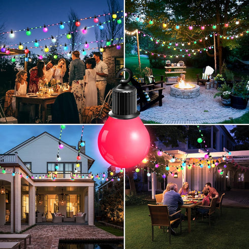 65.6Ft, IP67 26 G40 Bulbs, 5V Smart Outdoor String Lights RGB IC Color Changing LED Patio Light Waterproof with Remote