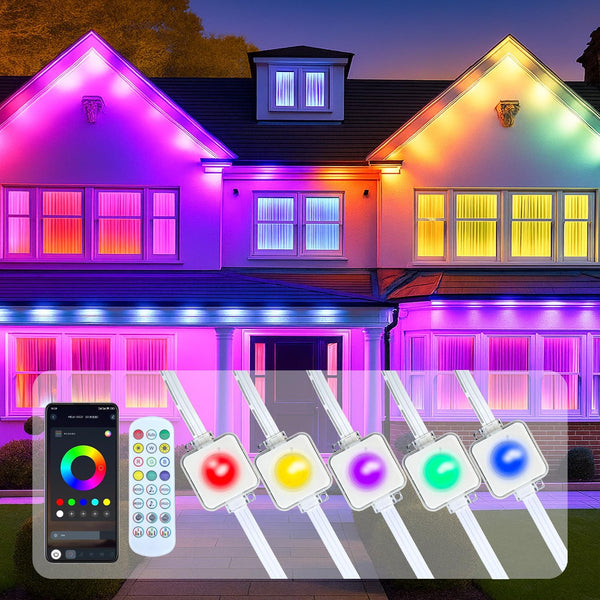 MANDSARY Permanent Outdoor Lights, 50ft LED Eaves Light with 30 LED Lights Support