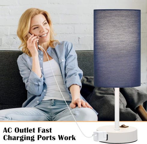 ZJOJO Table Lamp for Bedroom Set of 2, Bedside Small Lamps with 3 Way Dimmable Rocker Switch, Nightstand Desk Lamp