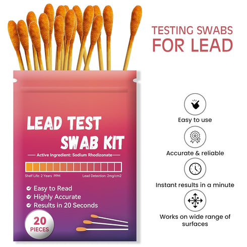 Lead Test Kit (20 Pcs Lead Check Swabs) Results in 20-Seconds by Using Water Only, No White Vinegar Required. Lead Test Strips for Home, Paints, Dishes, Toys, Metal, Ceramics, Wood (LSB20)