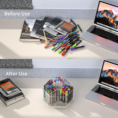 7 360 NIUBEE Acrylic Pen Pencil Holder Compartments, Crayon Organizer, Multi-capacity Marker Storage Art Supply