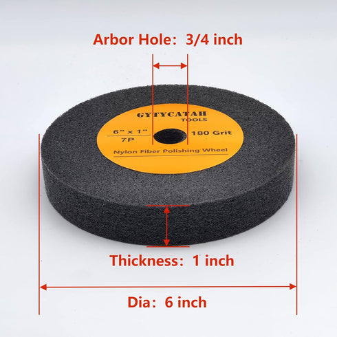 Deburring Wheel, Nylon Fiber Polishing Wheels, Abrasive Silicon Carbide Bench Buffing Grinder Wheel, Dia 6" x 1" Thickness x 3/4" Arbor, 180 Grit, 7P