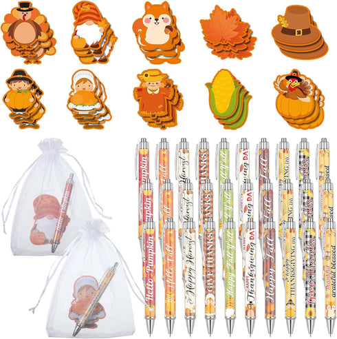 Zhanmai 30 Set Fall Party Gifts, Thanksgiving Day Ballpoint Pens, Autumn Sticky Notes, and Organza Bags