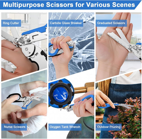 6 1 3 Pack in Multifunctional Trauma Medical Scissor Foldable with Holster and Medical Shears,Stainless Steel Emergency