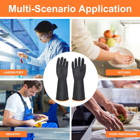 14" XL Latex Chemical Resistant Gloves, Heavy Duty Reusable Rubber Dishwashing Gloves for Men, Waterproof Protection