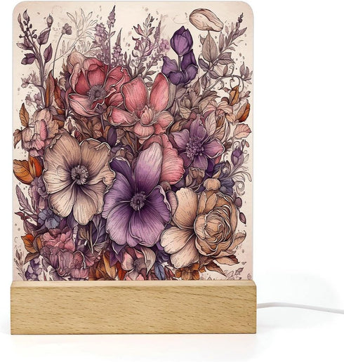 KNASNCHD Floral Design Pattern Night Light with Wood Base USB Interface Power Supply,Bedside