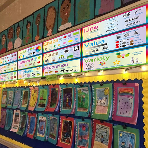 Fancy Land 16 Elements of Art Principles of Design Educational Posters, 7” x 17” for Classroom Decoration