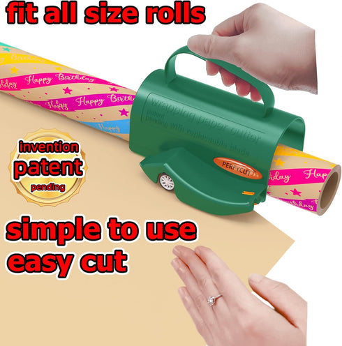 PERFYCUT Wrapping Paper Roll Cutter Tool with 3 Pcs Replaceable Blades, Gift Wrap Cutter for Christmas and Birthday