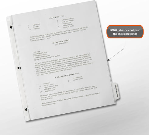 Baker's Recipe Organizer Kit: Long Index Tabs for Three-Ring Binder with Cover