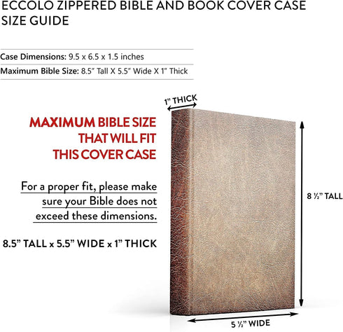 Eccolo Zippered Bible and Book Cover Case, Protects & Holds Standard 5.5 x 8.5 Bibles for Men and Women