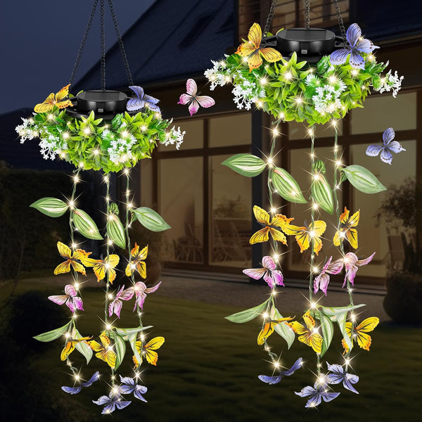 MEYCEMT Colorful Solar Butterfly Lights for Spring & Summer Garden, 2 Pack Hanging