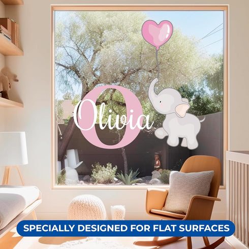 EGD Elephant Wall Decor Stickers for Baby Girl or Boy I Custom Name & Initial for Nursery Wall Decor I Elephant Nursery