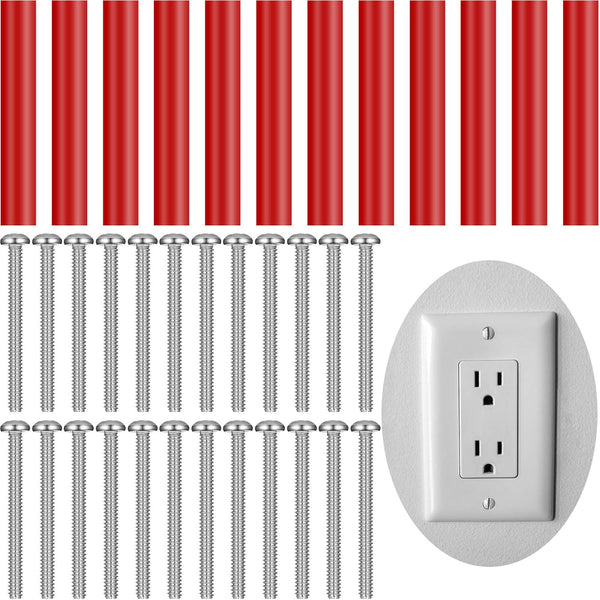 24 Pcs Round Electrical Outlet Spacers Box Extender Kit, 12 Pcs Switch and Receptacle Screws, 12 Pcs Longer Screws (Red)