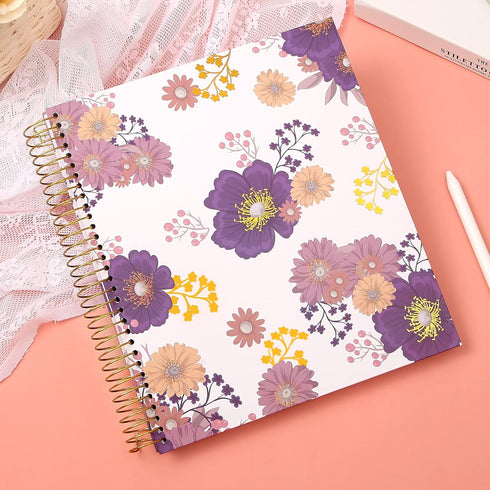 CAGIE Hardcover Spiral Journal Notebook 8.5 x 11, 200 Pages Floral Spiral Notebook with Pockets, Large Spiral Bound Notebooks for Women Girls Note Taking, Purple by CAGIE