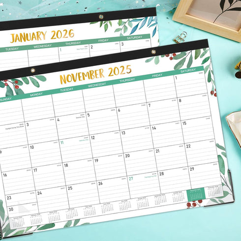 Desk Calendar 2025-2026, 18 Months from July 2025 to December 2026, 17" x 12", Large Ruled Blocks