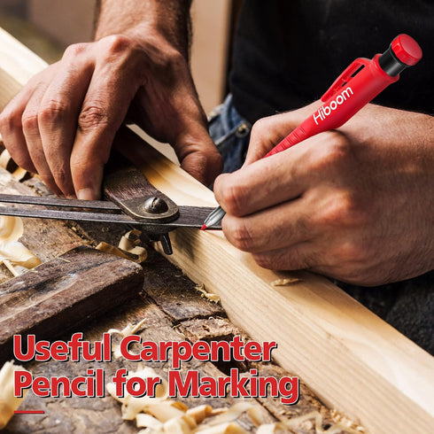 Hiboom Carpenters Pencil with 12 Refills and Spring Loaded Nail Set Tool for Heavy Duty Woodworking