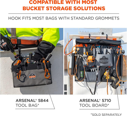 Ergodyne Squids 3179 Aerial Bucket Hook, Fits 2" Lip for Attaching Tool Bags or Aprons to Buckets