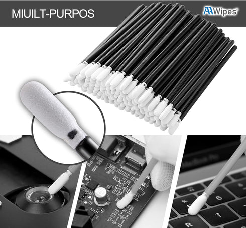 Foam Cleaning Swab Sticks, 200pcs, 3.4mm Head Width Round Foam Tips, Black, Cleanroom Cleaning Swab Sponge Stick