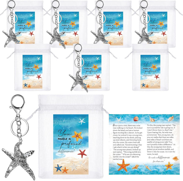 Eaasty 22 Pcs Employee Gifts, Starfish Story Gifts with 8 Small Starfish Story Cards, 6 Vintage Starfish Keychains, 8