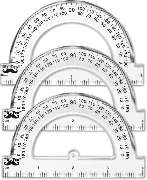 Mr. Pen Small Protractor, 4 Inch, Pack of 3, Protractor Ruler for Drafting Tools, Math Geometry, School Supplies