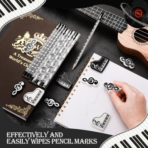 Music Pencils with Music Note Pencil and Themed Erasers, Bulk Keyboard Fun Pencils for Classroom Supplies