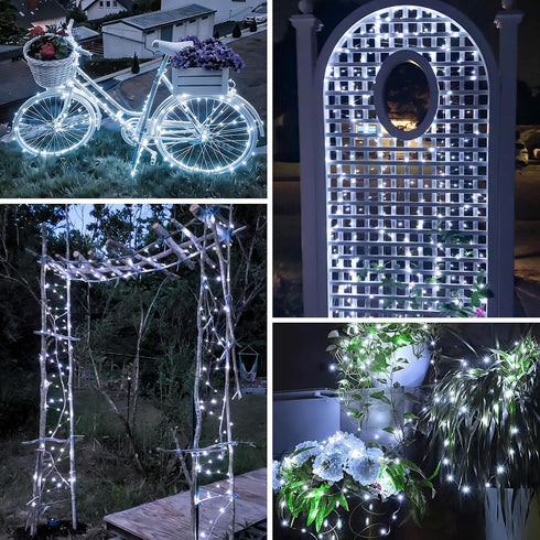 4 Pack 33ft 100 8 YEGUO White Solar Fairy Lights, Each LED Christmas Lights Outdoor Waterproof, Modes Sliver Wire Solar