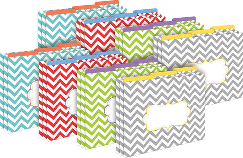Barker Creek Designer File Folders - Set of 24, Beautiful Chevron, Multicolor Chevrons, Letter Size, 1/3 Cut Tabs