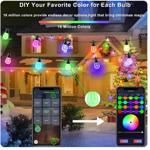 Generic 49ft, 15 Dimmable Bulbs IP66 Outdoor String Lights Outdoor Lights for Patio String Lights for Outside with LED