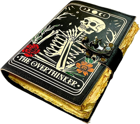 Book of Spells - Leather Bound Witchy Journal, Deckle Edge Paper, Grimoire Printed Diary, Spiral Gothic Notebook,